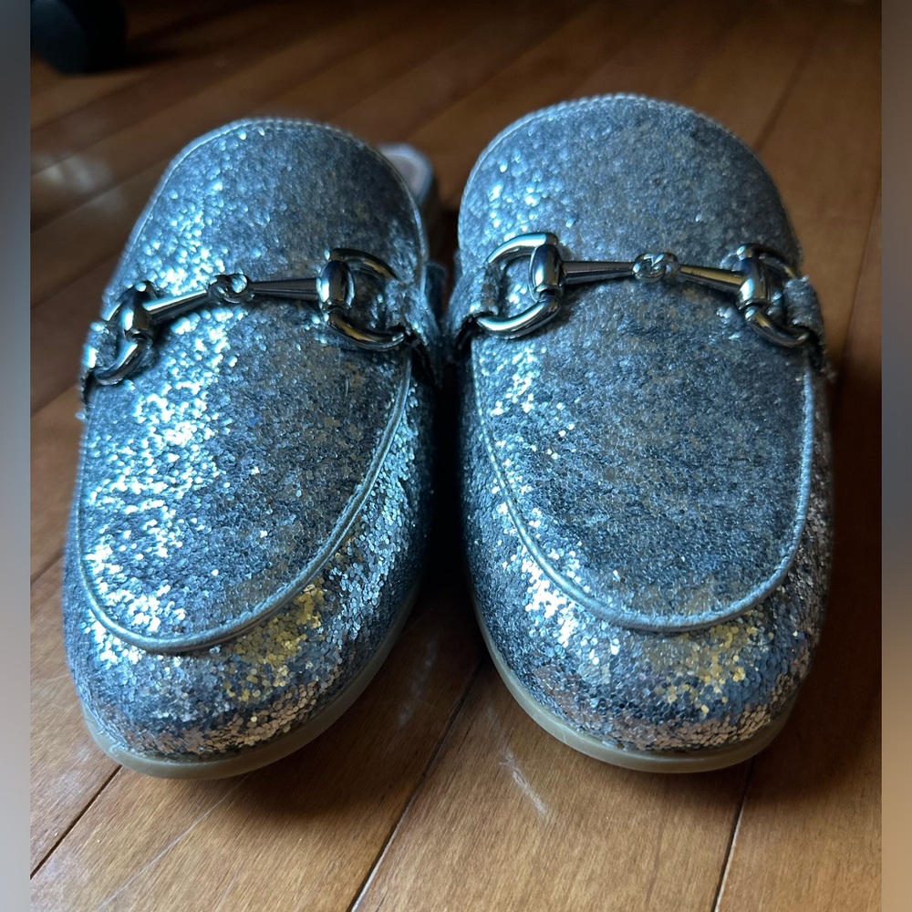 Bcbgenerational Zorie Bit Silver Glitter Mules Si… - image 1